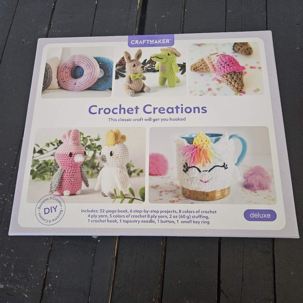 Craftmaker NWT Crochet Creations Kit Beginner Unicorn Donut Mug Bird Ice Cream
